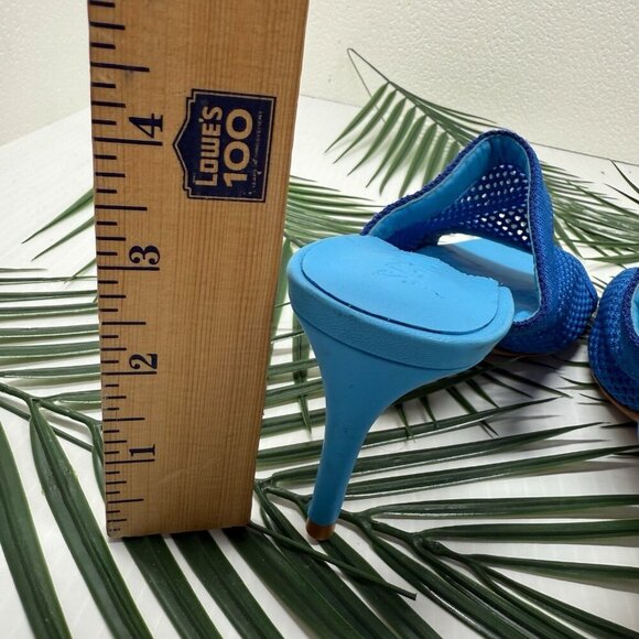 Schutz Blue Mesh Sinara Knit Heel Sandals 7B Square Toe Slip-On Summer Shoes - Picture 8 of 11